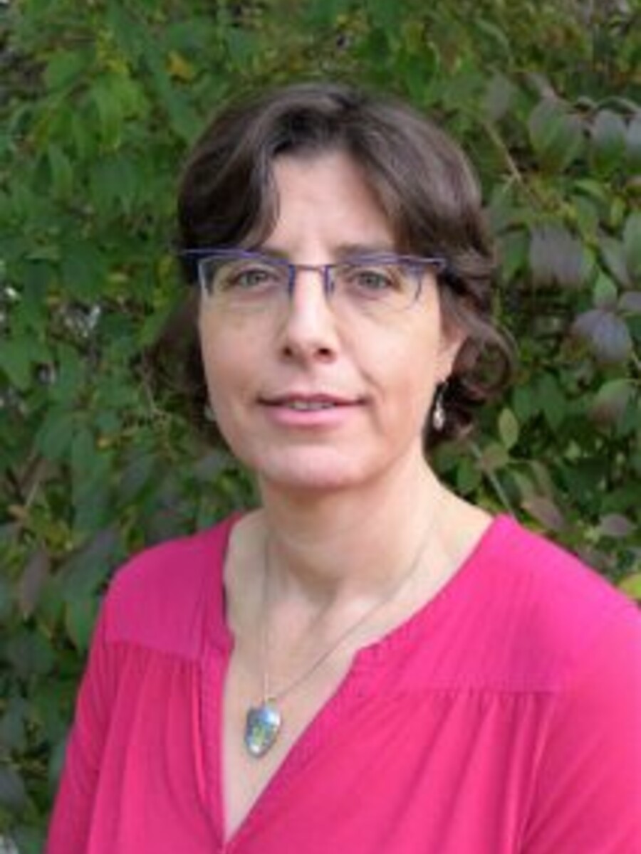 Photo of Dr. Shlomit Rotenberg from the shoulders up. She is wearing a pink blouse and a silver necklace. She has purple-rimmed glasses. She has short dark brown hair and parted bangs. She is smiling.